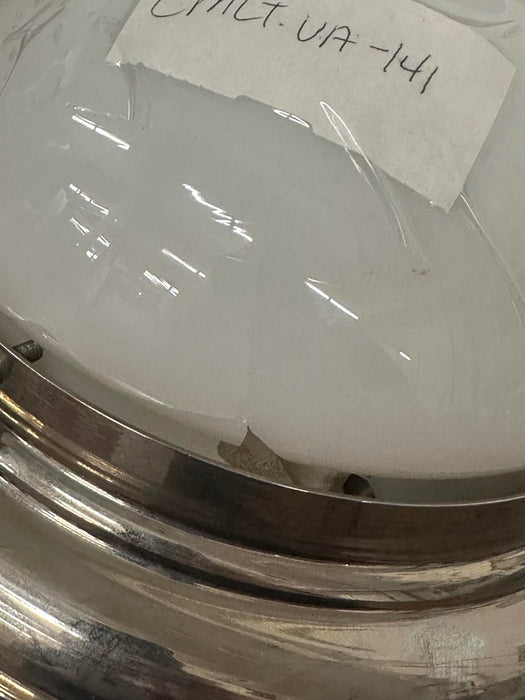 Polished Nickel Semi-flush Schoolhouse Light w CRACKED Milk Glass Shade