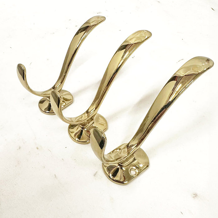 Wall Mount Hook Polished Brass Lot of 3