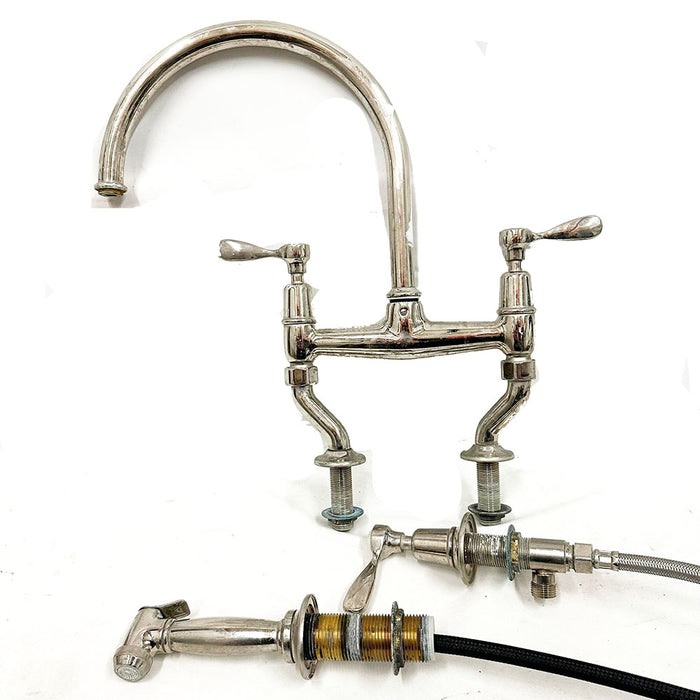 Waterworks Easton Classic 2 Hole Bridge Kitchen Faucet Lever Handles & Spray