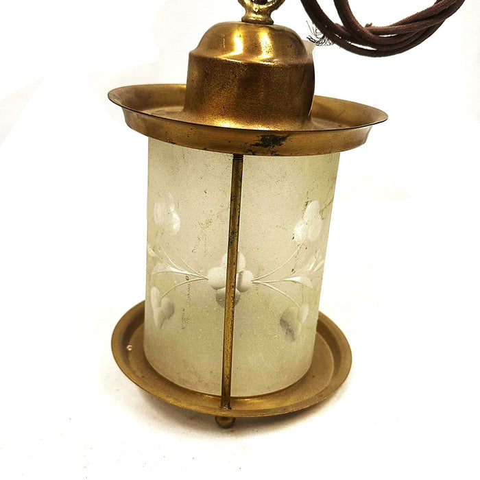 vintage brass hallway light w/etched glass
