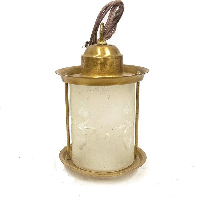vintage brass hallway light w/etched glass