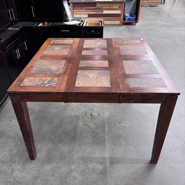 Wood and Tile Dining Room Table with Folding Leaf Insert