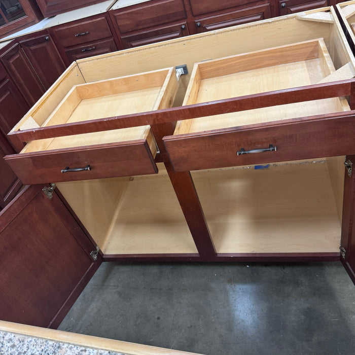 Cherry-Stained Raised Panel Cabinet Set W/ Island
