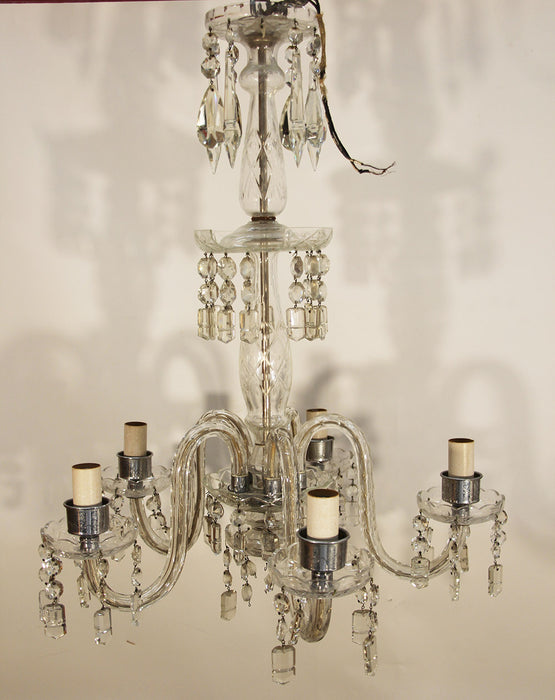 Vintage Art Deco Glass 3 Tier 5 Light Chandelier Czech Crystal