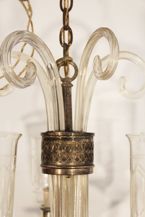 Vintage Mid Century 5 Light Glass Chandelier w Glass Shades