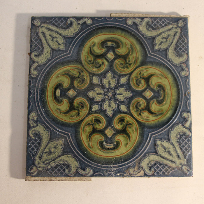 Lot of 14 La Campanella Art Nouveau Blue Green Terracotta Tile Made in Italy