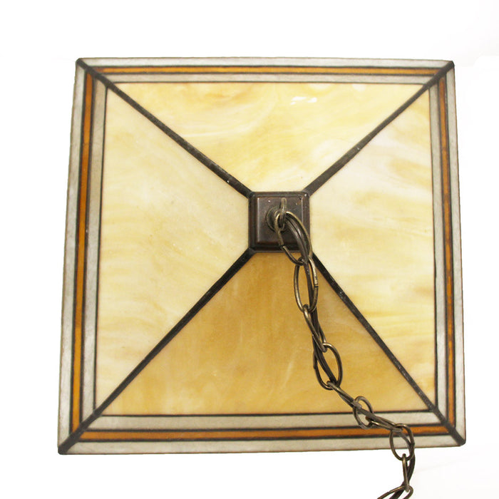 Stained Glass Pendant Light Pyramid Shade w Brown Border