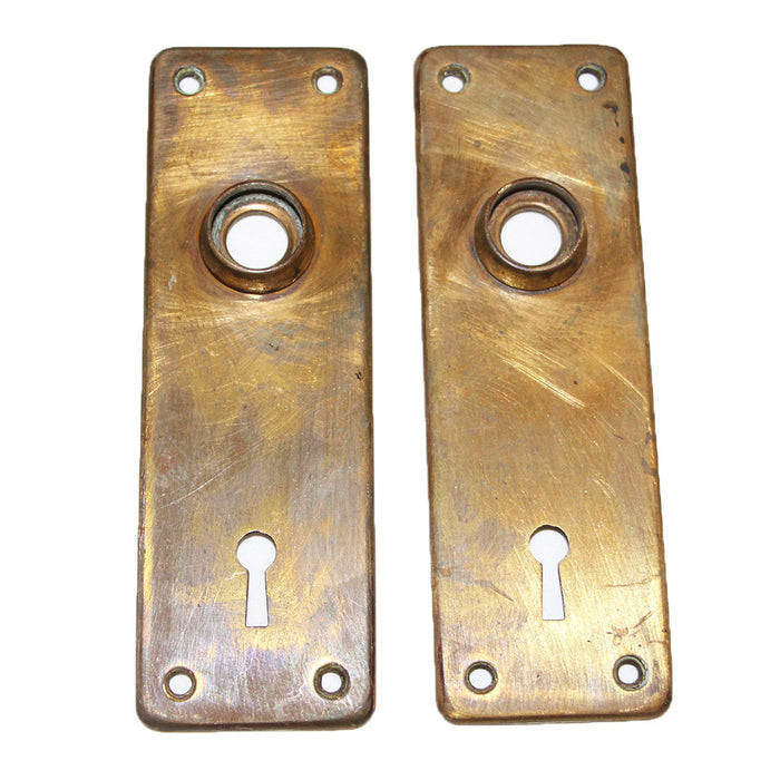 Pair of Antique Round Corner Copper/Brass Door Plates 5 3/4 x 1 7/8"
