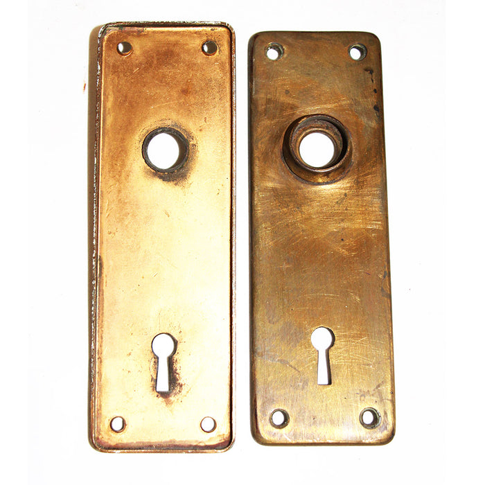 Pair of Antique Round Corner Copper/Brass Door Plates 5 3/4 x 1 7/8"