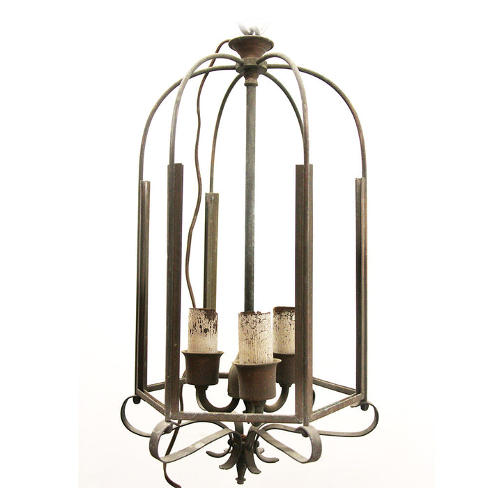 Antique Metal & Glass Bird Cage Style Pendant Light