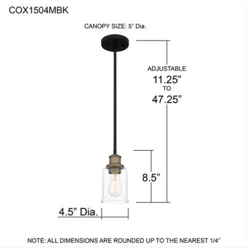 Quoizel Cox 1 Light 5 inch Matte Black Mini Pendant Ceiling Light, Small (COX1504MBK)