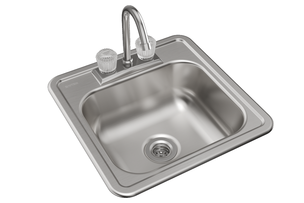 Elkay KP211515C Dayton Stainless Steel 15" x 15" x 5-3/16", 2-Hole Single Bowl Drop-in Bar Sink with 2" Drain Opening and Faucet Kit