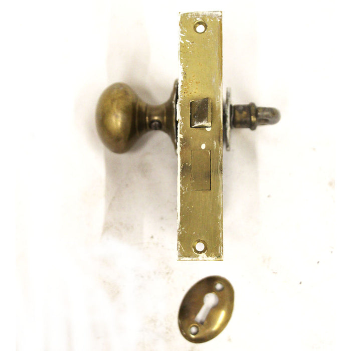 Antique Closet Knob Set w Brass Door Knob & Latch Includes Key Cover