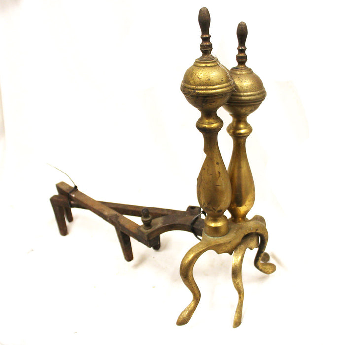 Antique Solid Brass Fireplace Andirons Urn Style Design