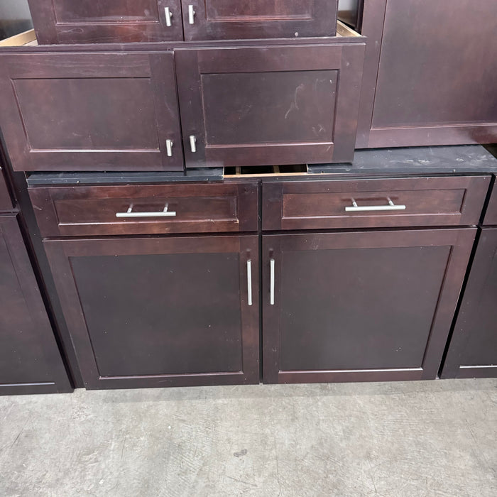 Walnut-Stained Recessed Paneled Cabinet Set