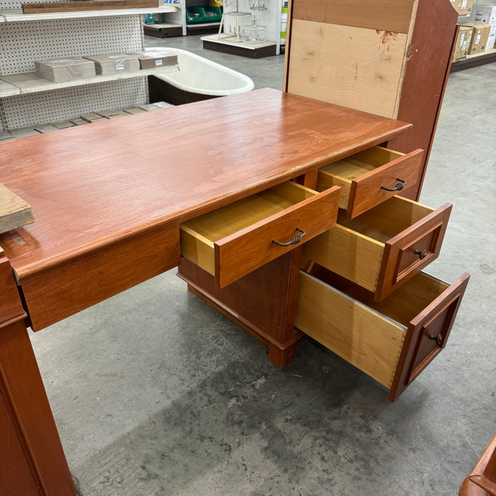 Cherry Maple-Stained Cabinet Set W/ Island and Glass Doors