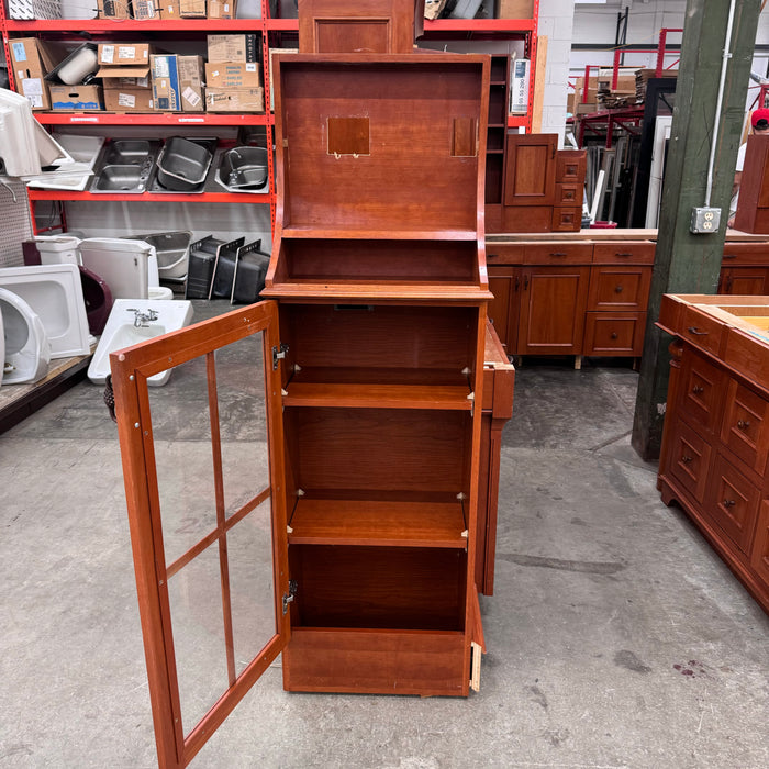 Cherry Maple-Stained Cabinet Set W/ Island and Glass Doors