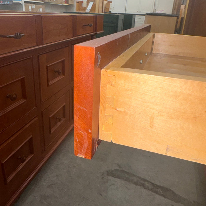 Cherry Maple-Stained Cabinet Set W/ Island and Glass Doors