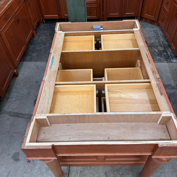 Cherry Maple-Stained Cabinet Set W/ Island and Glass Doors