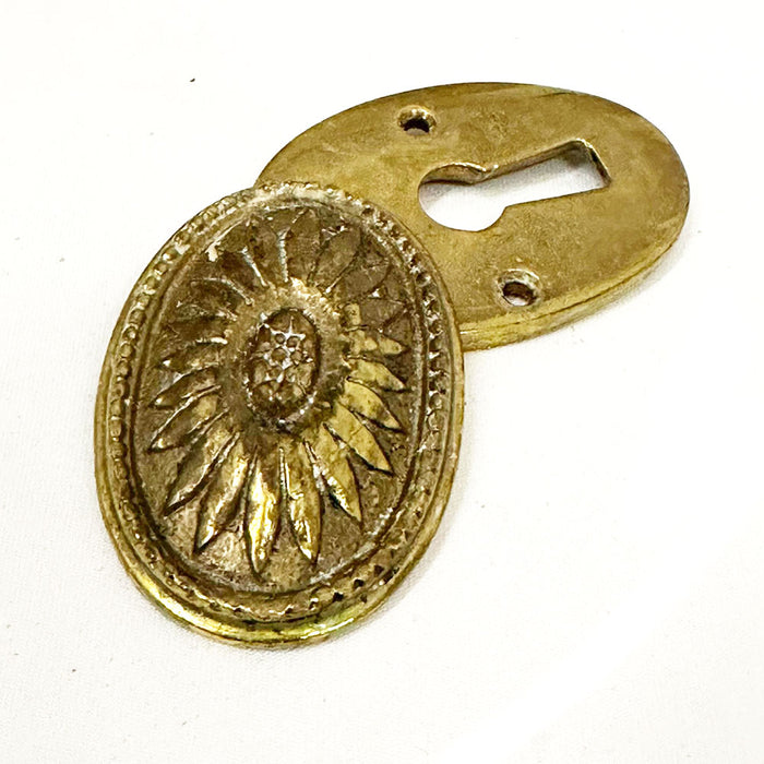 Antique Spanish Brass Sunflower Key Escutcheon Cover