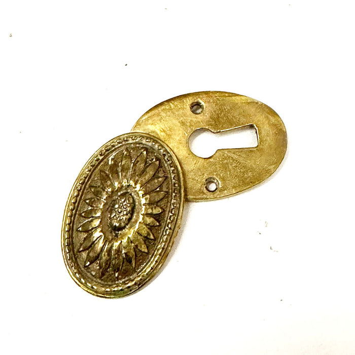 Antique Spanish Brass Sunflower Key Escutcheon Cover