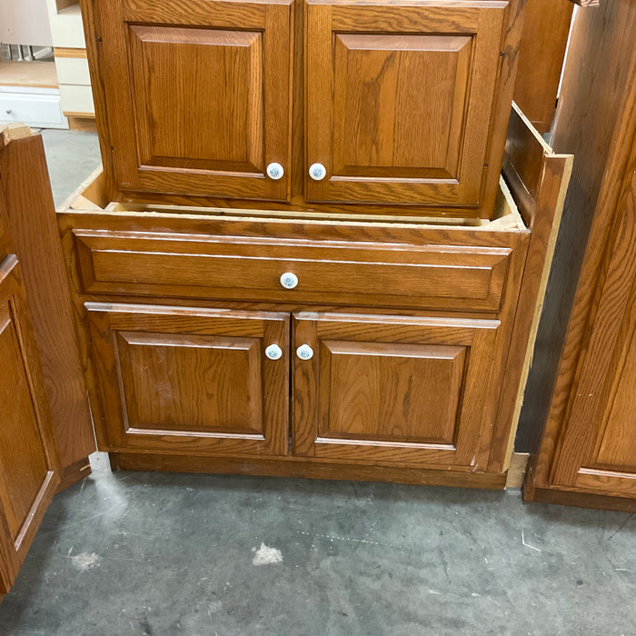 Raised Paneled Oak Cabinet Set w/ Tambour Door