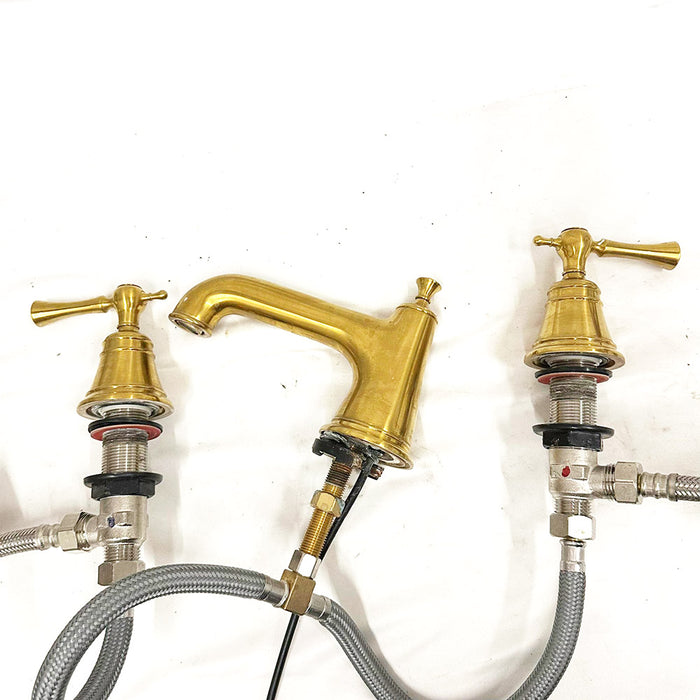 Widespread Bathroom Faucet Vibrant Brushed Brass w Lever Handles