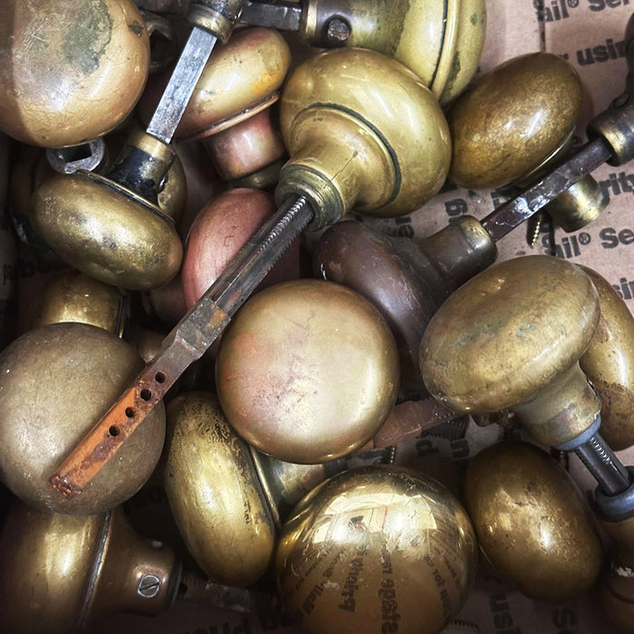 Bulk Lot of Antique Brass Door Knobs Various Sizes Round Knobs