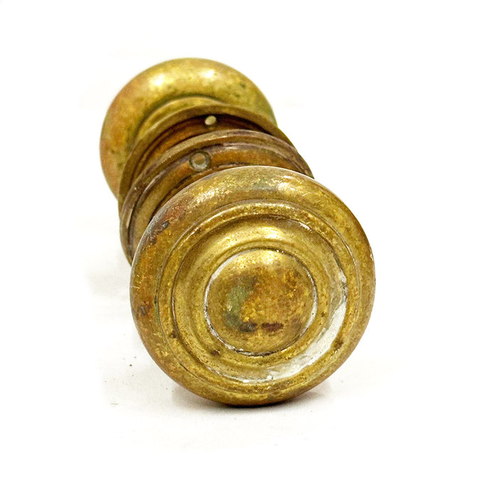 Antique Solid Brass Bullseye knob set w Rosettes on Spindle