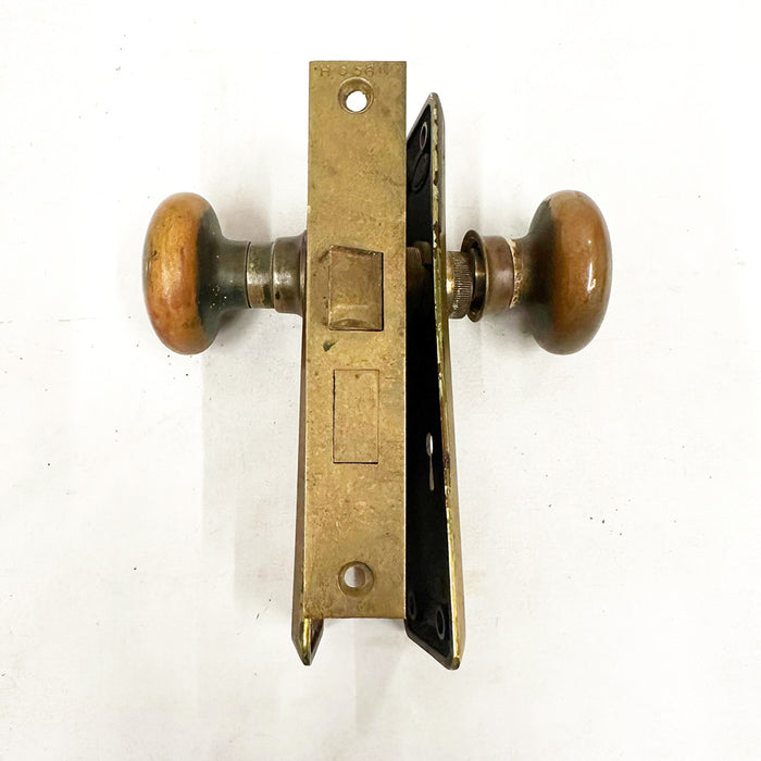 Antique Solid Brass Corbin Door Hardware Knob & Rectangular Backplates w Mortise