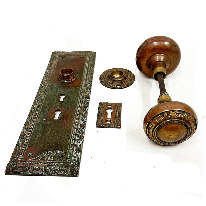 Antique Sargent Door Hardware Eastlake/Nouveau Ornate Solid Brass Plates & Knob