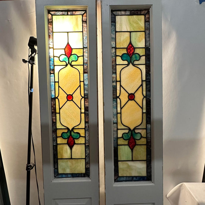 Pair of 80.5" x 10" Bright Tone Stained Glass Side Lights