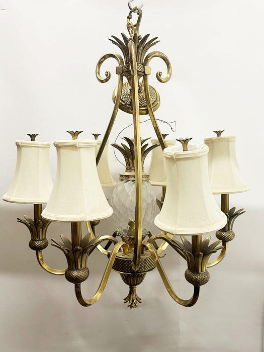 Hinkley Lighting Plantation Burnished Brass Crystal Pineapple 7 Light 6 Arm Chandelier