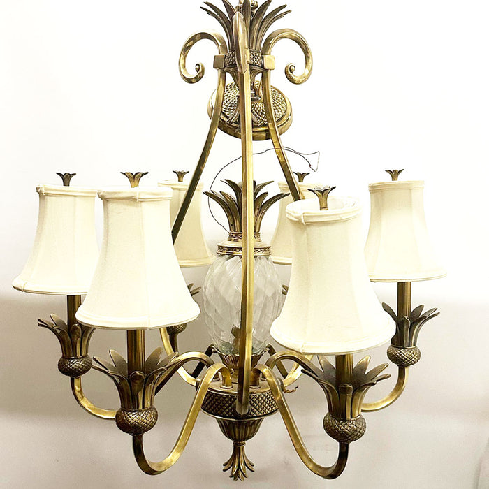 Hinkley Lighting Plantation Burnished Brass Crystal Pineapple 7 Light 6 Arm Chandelier