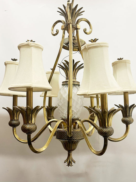 Hinkley Lighting Plantation Burnished Brass Crystal Pineapple 7 Light 6 Arm Chandelier