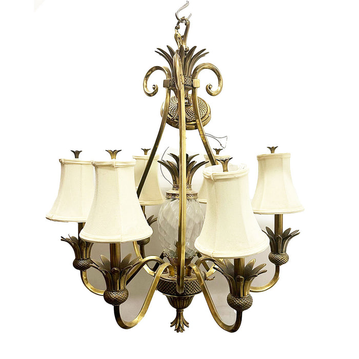 Hinkley Lighting Plantation Burnished Brass Crystal Pineapple 7 Light 6 Arm Chandelier