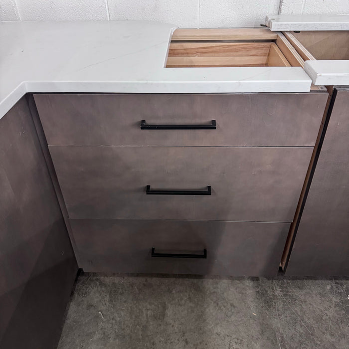 Modern Dark Walnut-Stained Cabinet Set w/ Granite