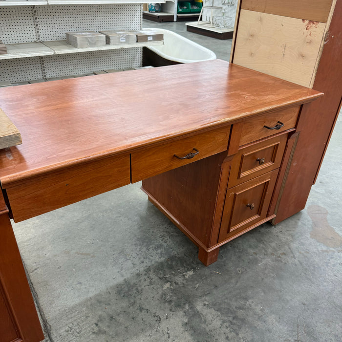 Cherry Maple-Stained Cabinet Set W/ Island and Glass Doors