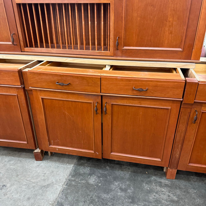 Cherry Maple-Stained Cabinet Set W/ Island and Glass Doors