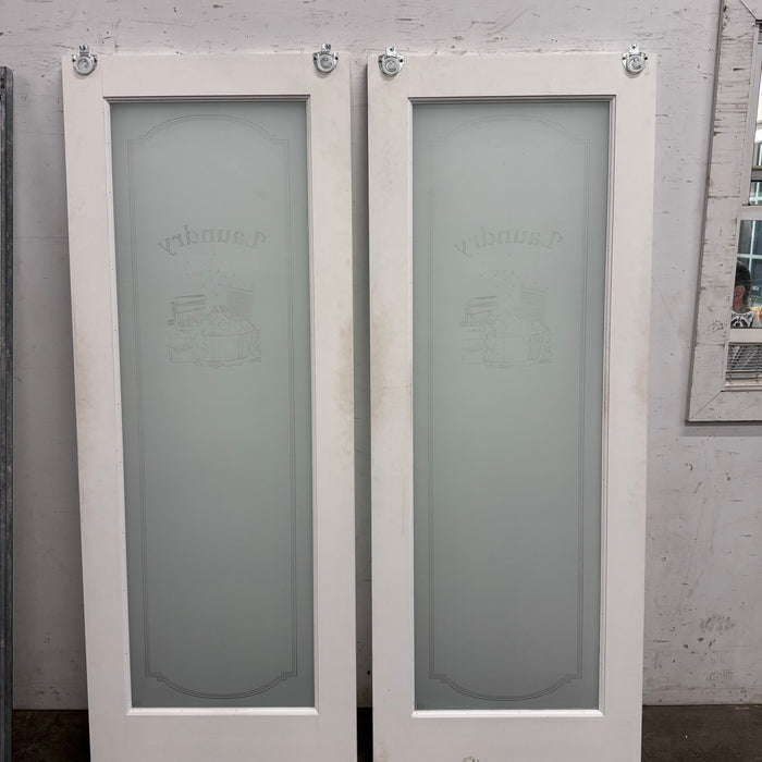 Set Of Shaker Style Sliding Laundry Doors w/ Frosted Glass
