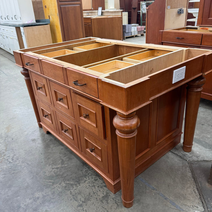 Cherry Maple-Stained Cabinet Set W/ Island and Glass Doors