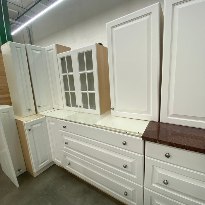 Traditional White Raised Paneled Cabinet Set w/Island