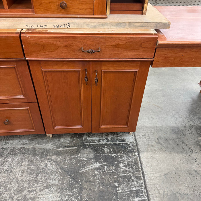 Cherry Maple-Stained Cabinet Set W/ Island and Glass Doors