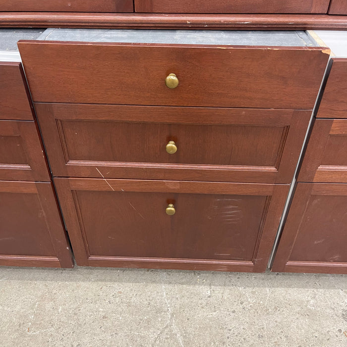 Mahogany-Stained and White Cabinet Set w/ Glass Paneling