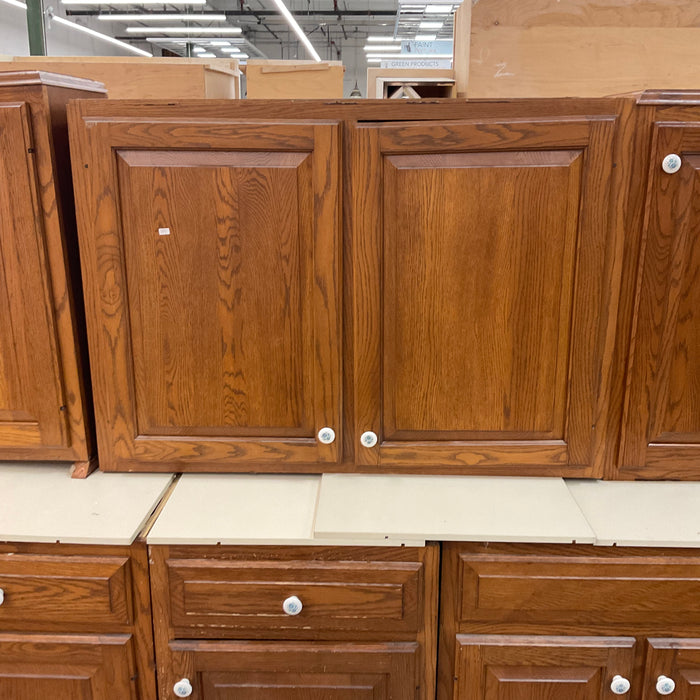 Raised Paneled Oak Cabinet Set w/ Tambour Door