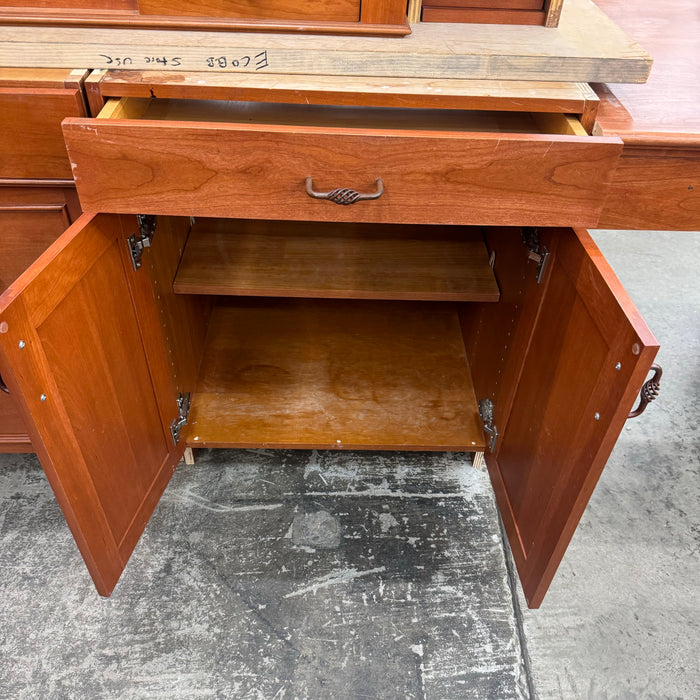 Cherry Maple-Stained Cabinet Set W/ Island and Glass Doors