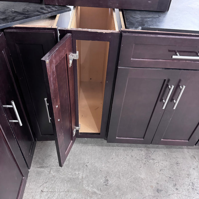 Walnut-Stained Recessed Paneled Cabinet Set