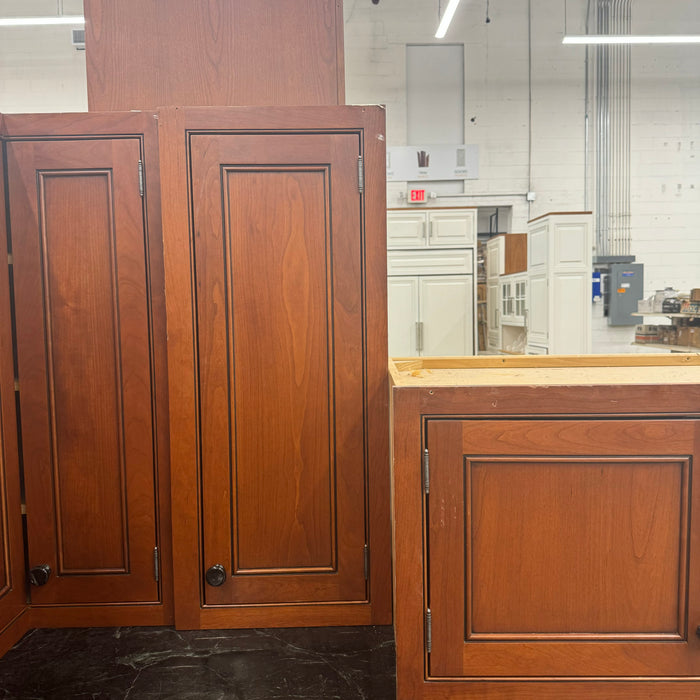 Mitered Cherry-Stained Cabinet Set w/ Granite Countertop