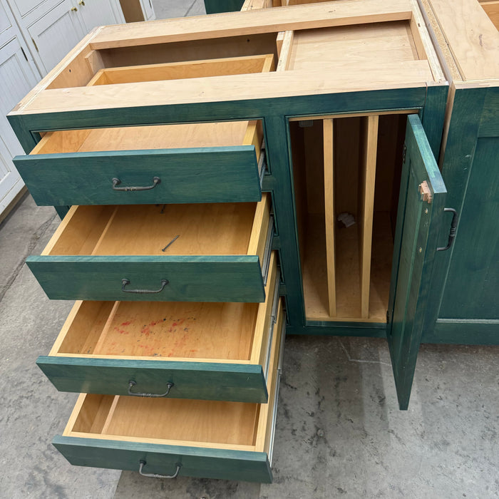 White Beadboard Cabinet  Set w/ Green Island  and Countertop