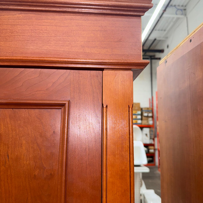 Cherry Maple-Stained Cabinet Set W/ Island and Glass Doors